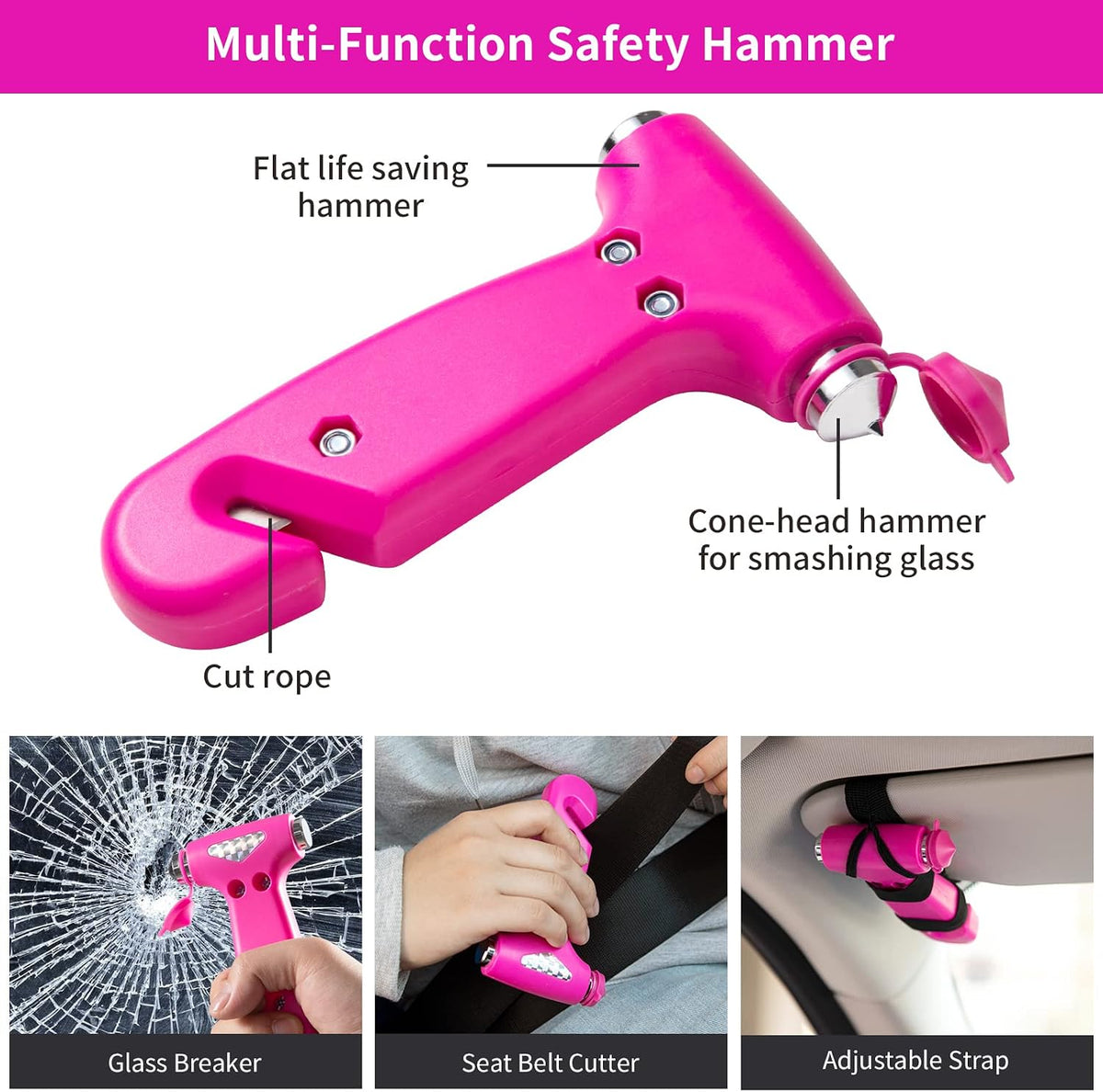 Roadside Emergency Car Kit for Vehicles, Car Safety Kit with Jumper Cables, Safety Hammer, Pink Car Accessories Road Trip Essentials Assistance Kit for Teen Girls Women
