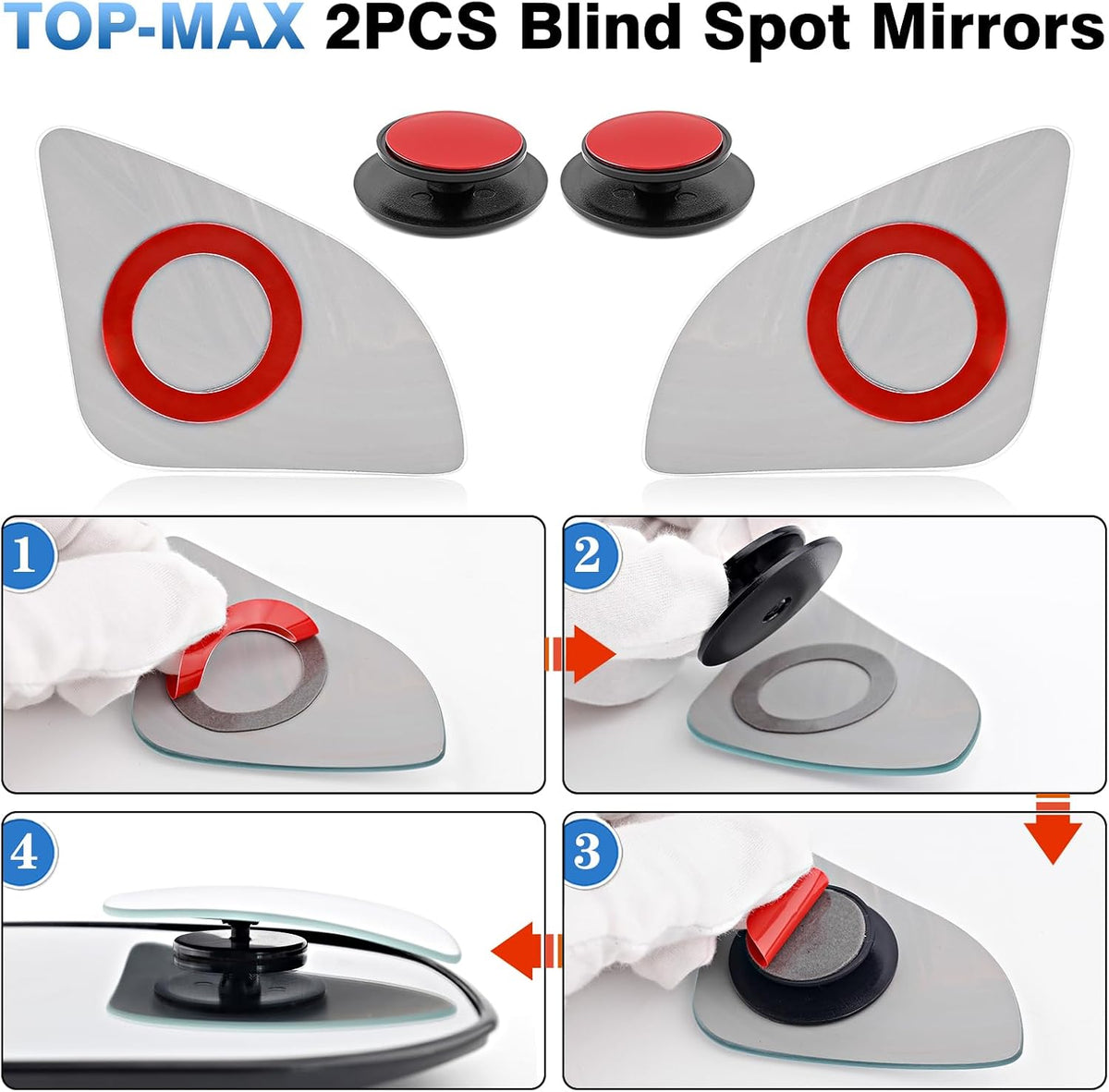 TOP-MAX Convex Stick On Blind Spot Mirrors for Toyota RAV4 2013-2025 Corolla Cross 4Runner Tacoma Highlander - Custom Fitted Side Mirror Upgrade for Wider View & Driving Security - (Left & Right)