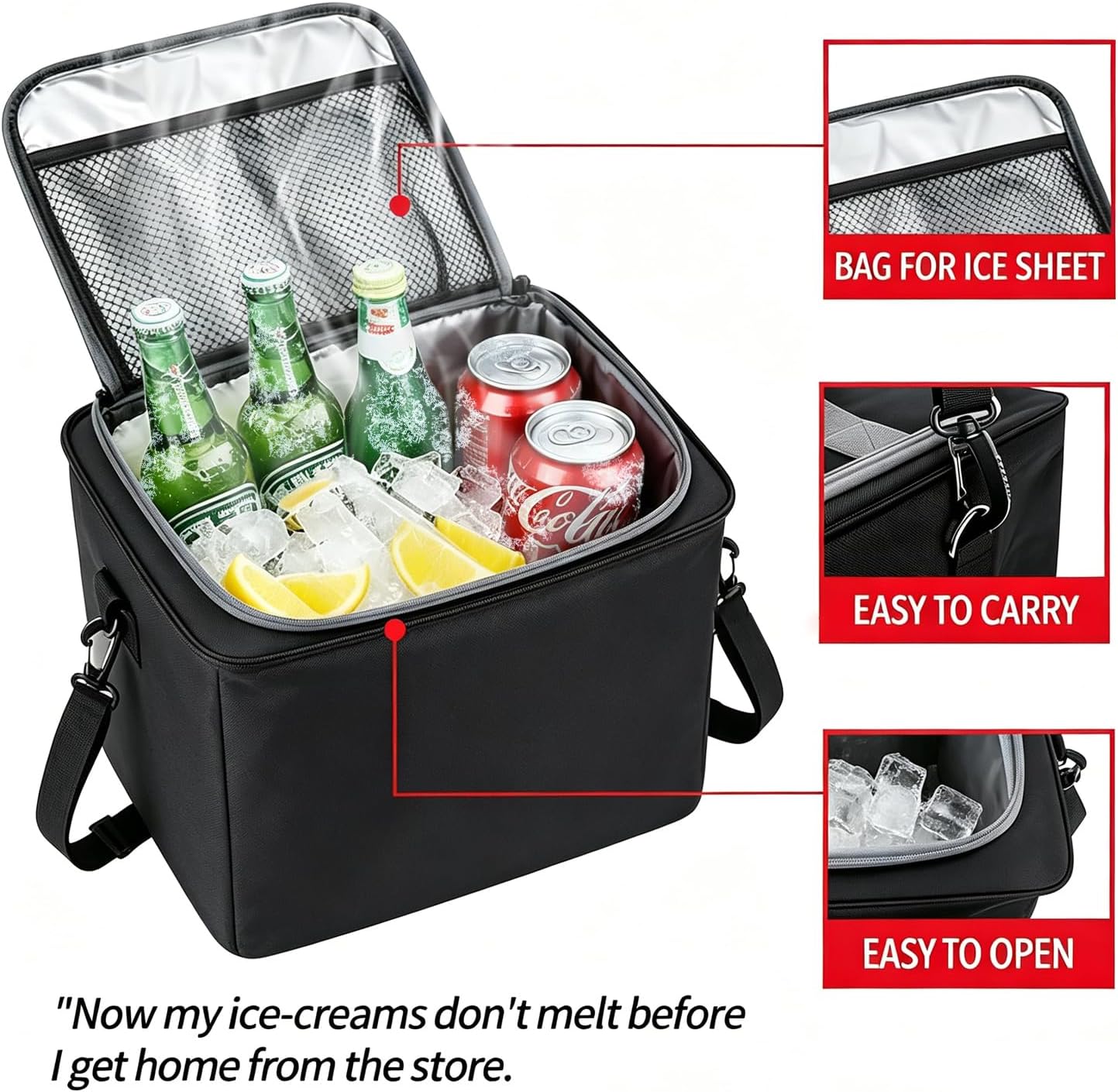 Car Trunk Organizer with Removable Cooler Bag - Collapsible Multi-Compartment Storage for SUV Truck Groceries Camping, Durable Nylon Auto Cargo Organizer (Black)