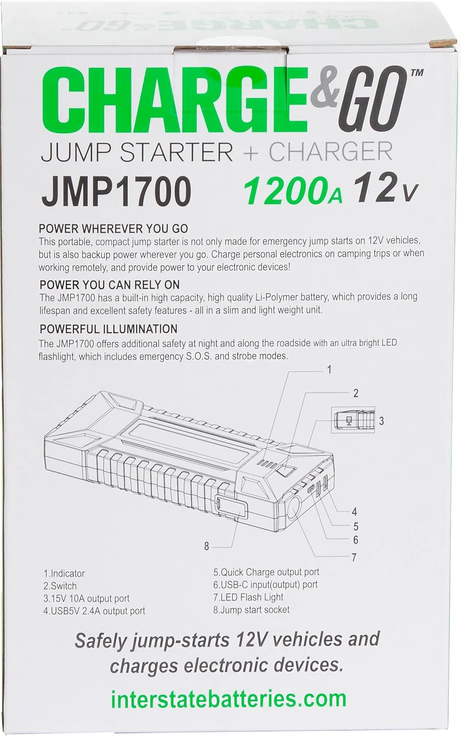 Interstate Batteries 12V Jump Starter & Charger 1200A 17,000mAh, 17Ah