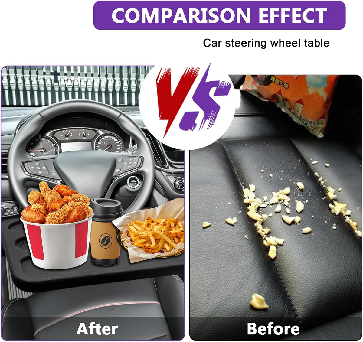 Multipurpose 2 in 1 Car Steering Wheel Desk Tray Laptop Mount and Food Table for Eating with Drink and Pen Holder Compatible with Most Vehicles (Black)
