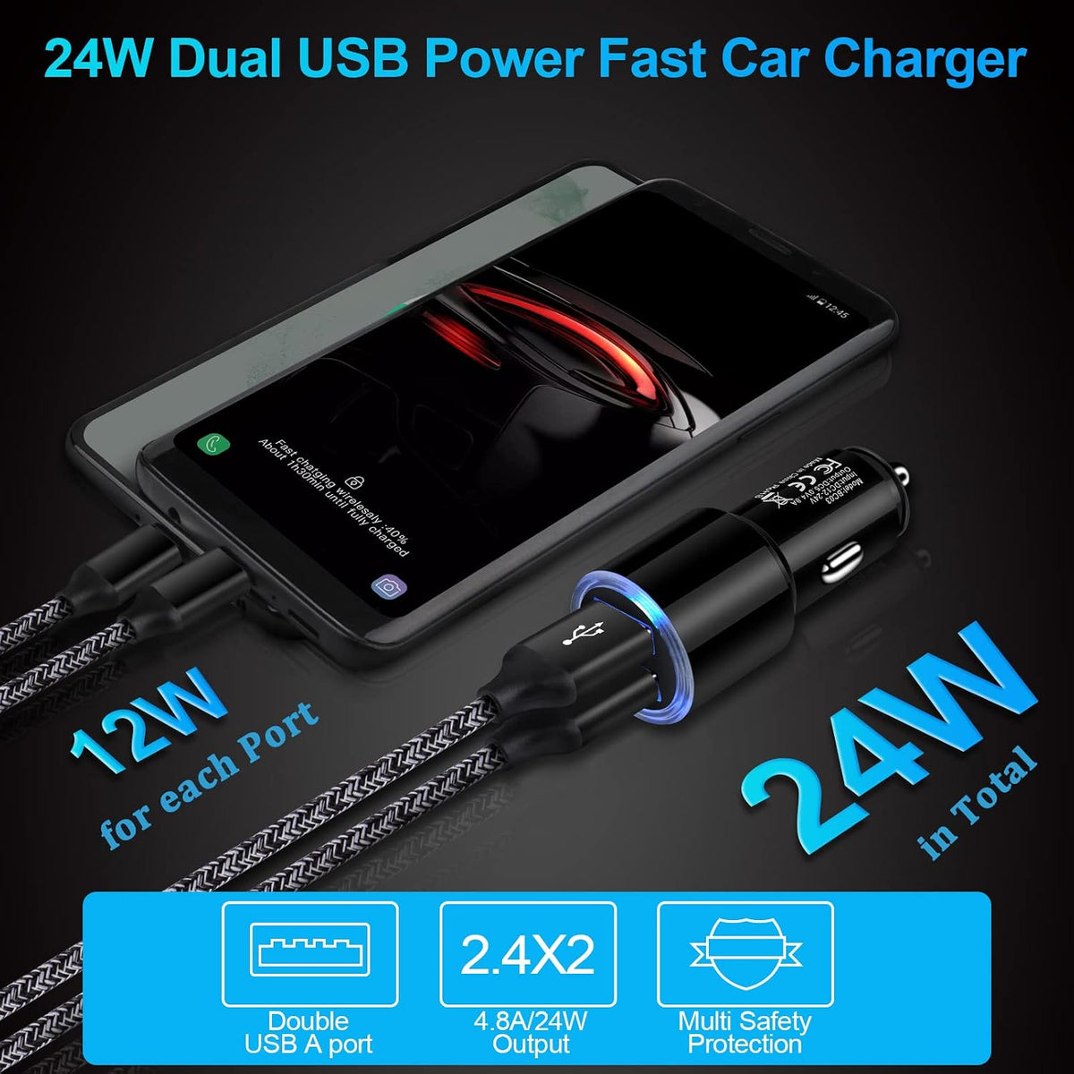Car Charger Adapter, 5Pack 4.8A Dual Port Fast Charge Car Phone Charger