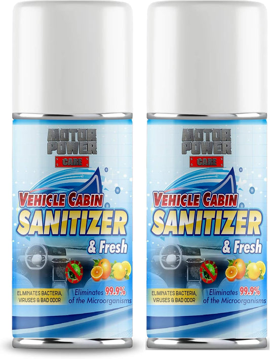 MotorPower Care Vehicle Cabin Sanitizer and Fresh Spray, 2 Pack eliminates bad smell certified product 6.76 fl oz each