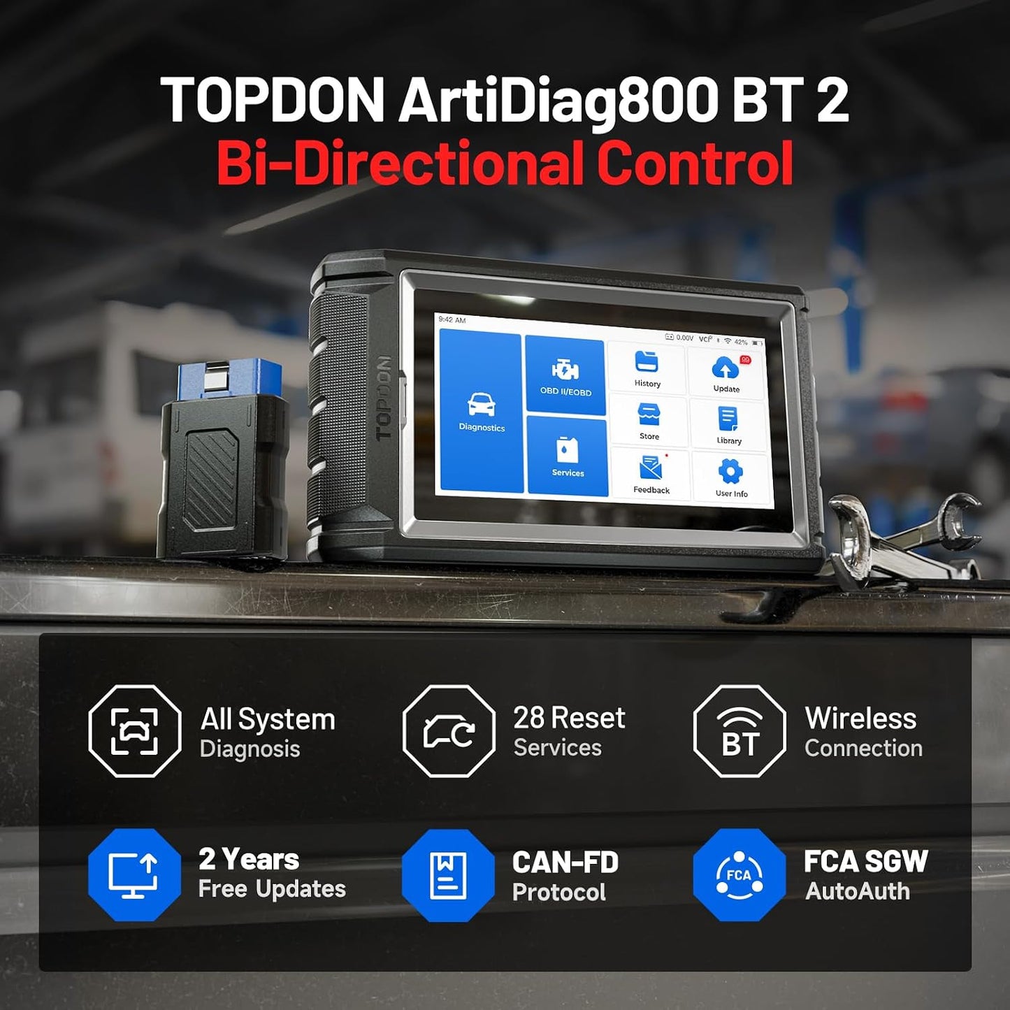 TOPDON AD800BT 2 OBD2 Scanner, 2026 Bidirectional Scan Tool, Function as AD900 Lite AD Pro, All System Automotive Diagnostic Scanner, Active Test, 28+ Reset Service, FCA Autoauth, 2 Years Free Update