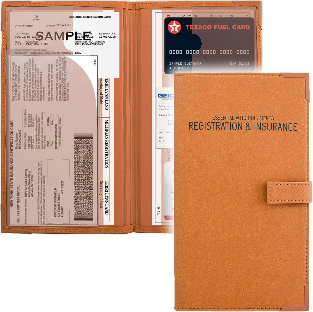 PlusXpres Registration and Insurance Card Holder - Car Organizer - Orange