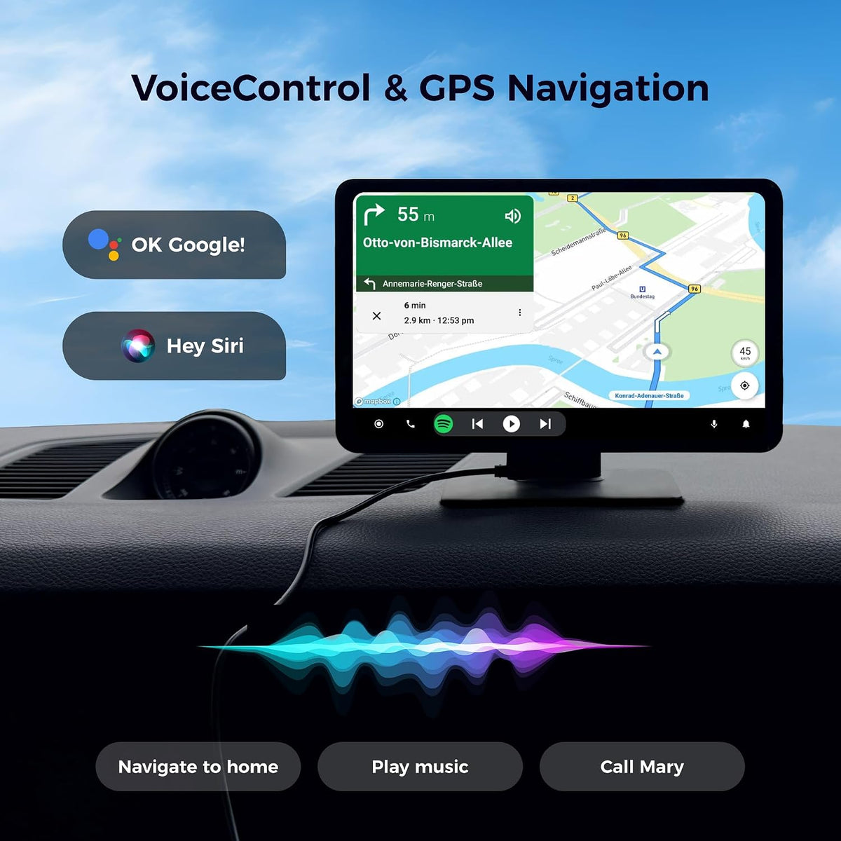 9" Wireless CarPlay & Android Auto Screen for Car with 1080p Backup Camera