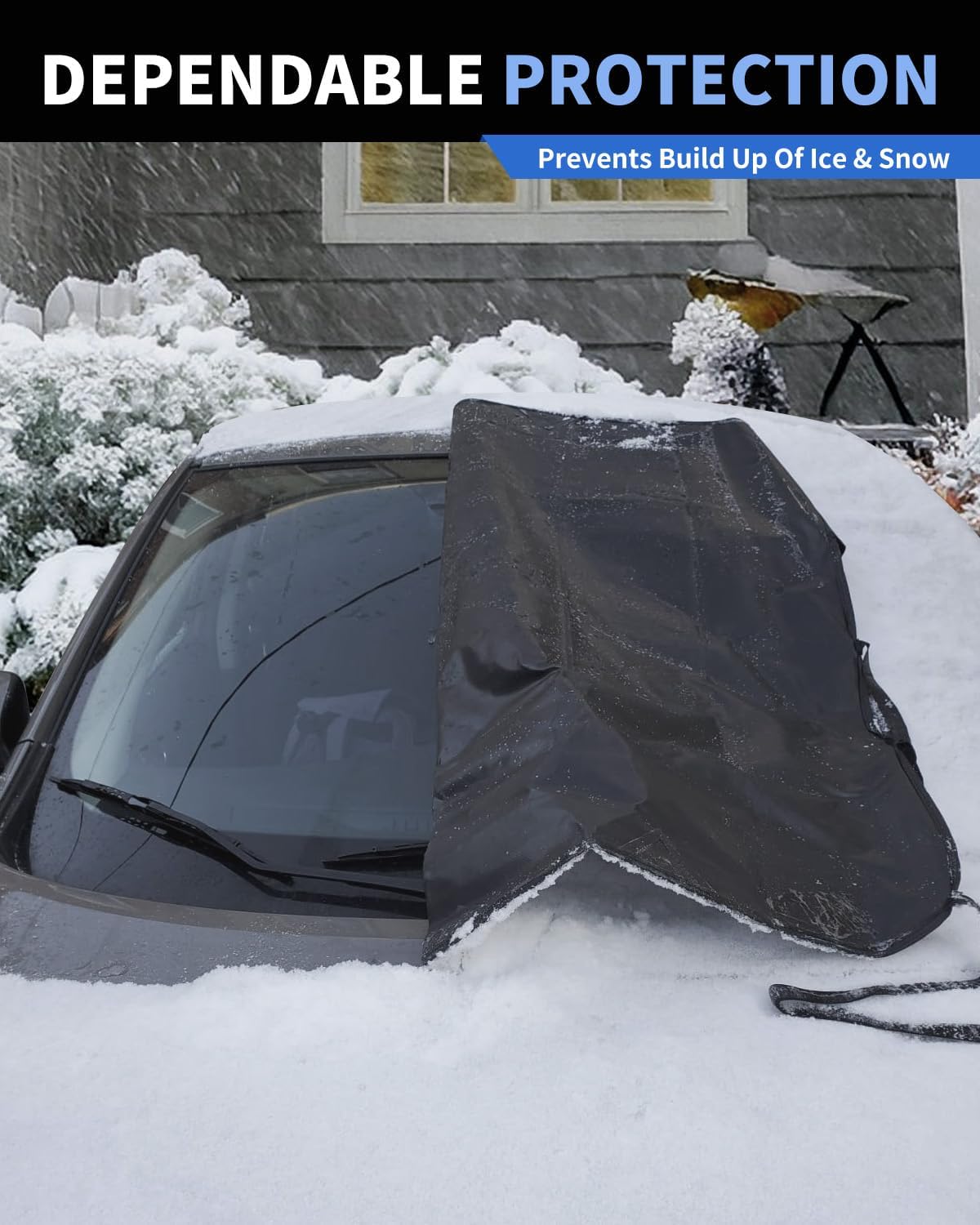 METOWARE 600D Windshield Cover - Heavy Duty All-Weather Sun Shade & Snow Frost Guard, UV Protector, Waterproof Windshield Protector with Mirror Covers for Cars, Sedans, Compact SUVs (69"x42")