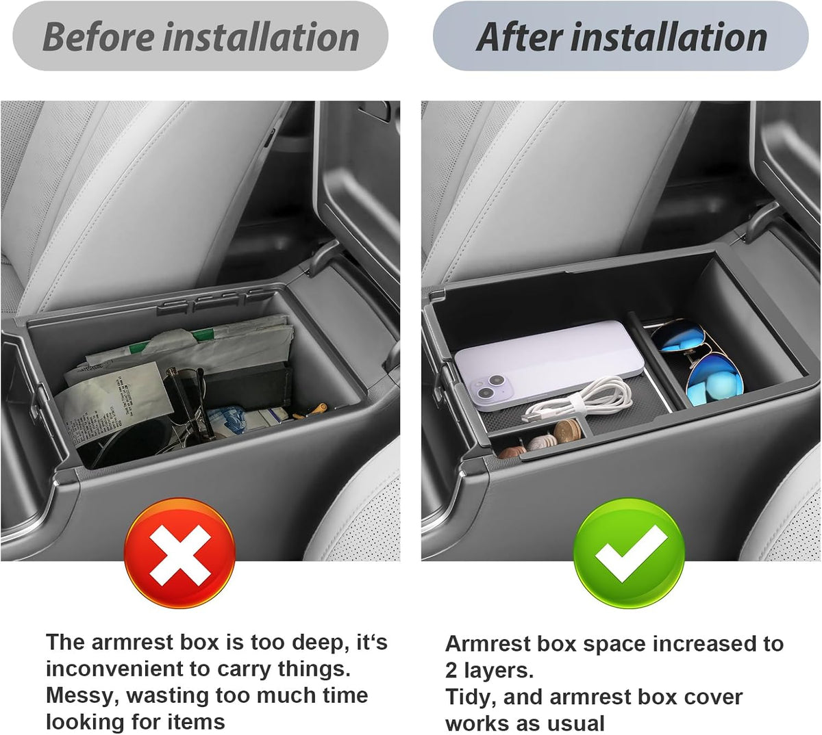 SKTU for 2024 2025 2026 Kia Sorento Center Console Organizer for 2024 2025 2026 Kia Sorento Accessories Console Tray 2024 2025 2026 Sorento Armrest Storage Box with Coin Holder Durable (White)