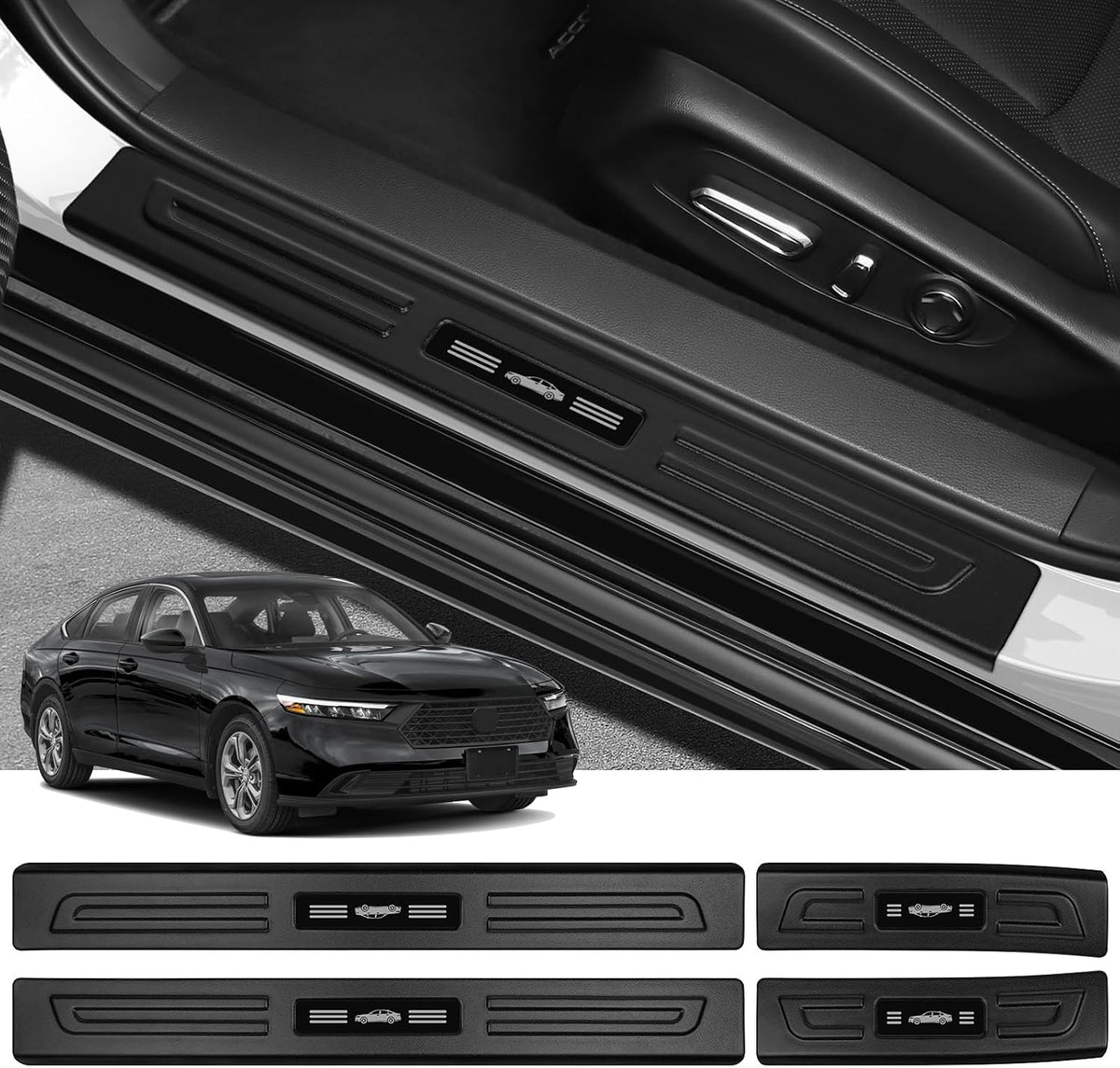 4PCS Door Sill Protector for Honda Accord 2018-2025 2026 Hybrid (Include HEV) Accessories Matte Black ABS Material Front and Rear Door Car Pedal Kick Protection