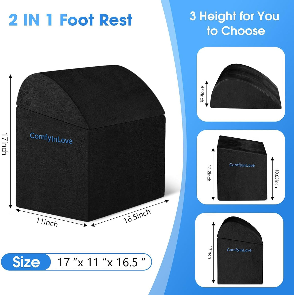 Foot Rest for Under Desk with 3 Heights, Foot Stool, Black
