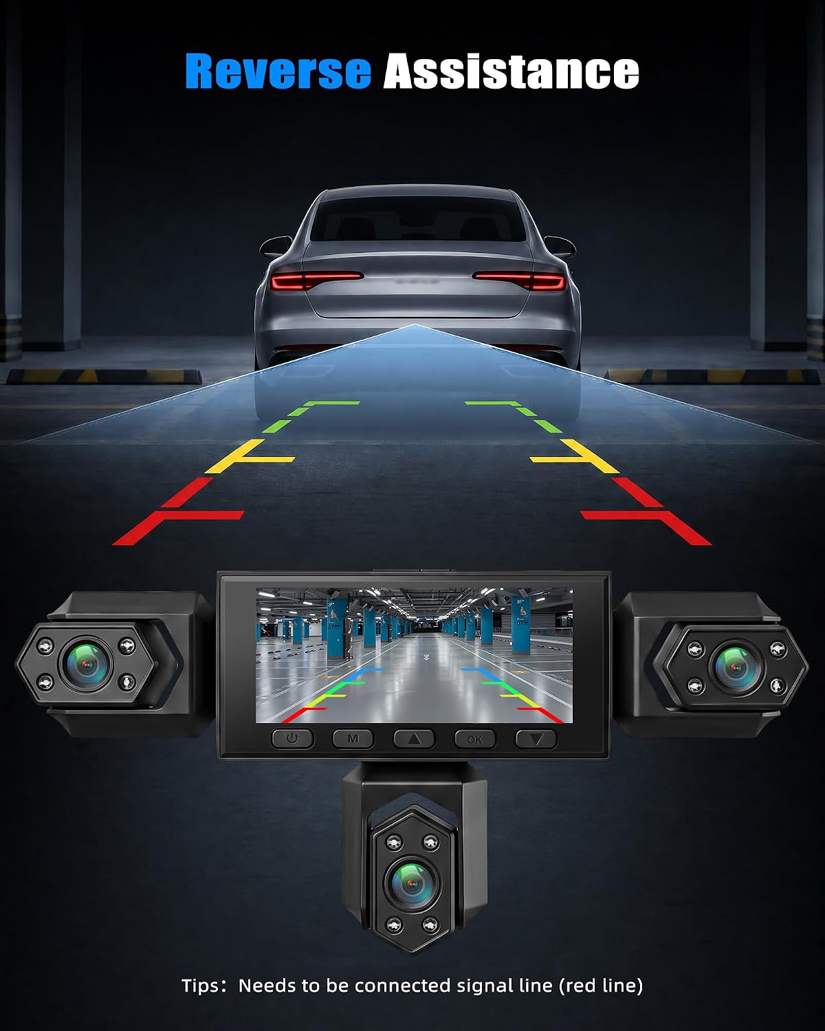 360° 5 Channel 1080P Dash Cam Front and Rear Inside Left Right, 3 inch Dash Cam for Cars, Built-in Loop Recording, 24/7 Recording Parking,Night Vision,150 Wide-Angle,Reversing Help (No WiFi)