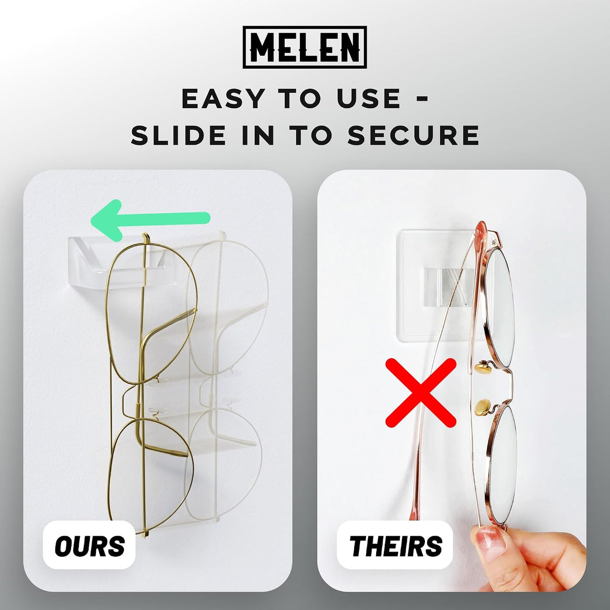 MELEN Adhesive Sunglass Organizer Wall (16-Pack) - Strong and Compact Glasses Holder, Sunglass Holder for Car and Wall - Clear