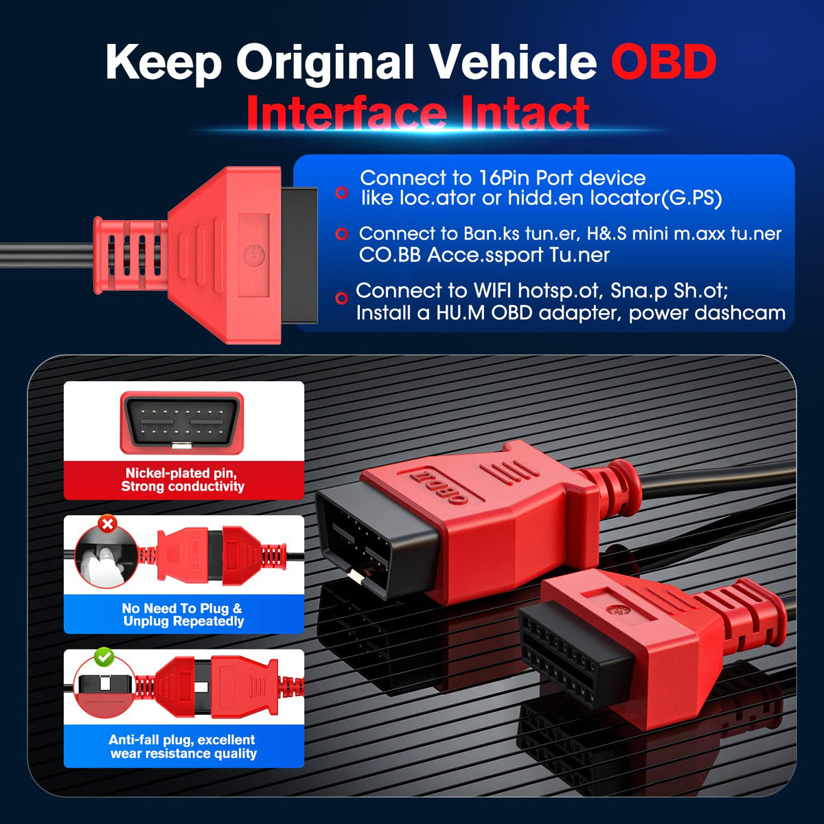 Autel OBD 2 Extension Cable, 10ft 3M, 16 Pin OBD II OBD2 Extension Cord