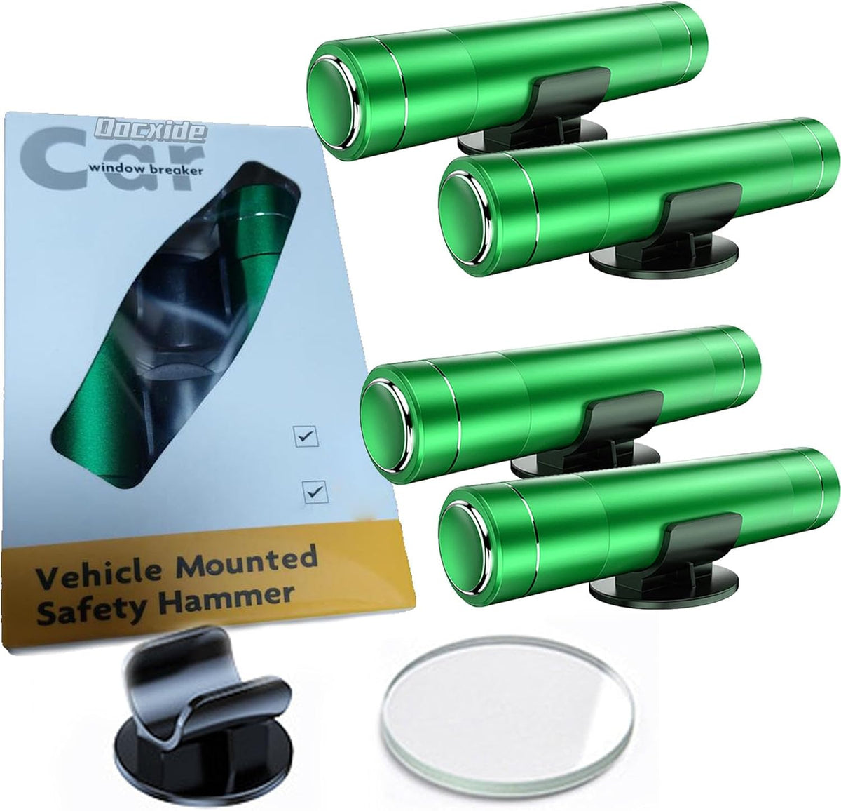 4 PCS Safe Hammer Car Escape Tool and Seatbelt Cutter, Safehammer Glass Breaker, Glass Hammer with Test Glass for Land and Underwater