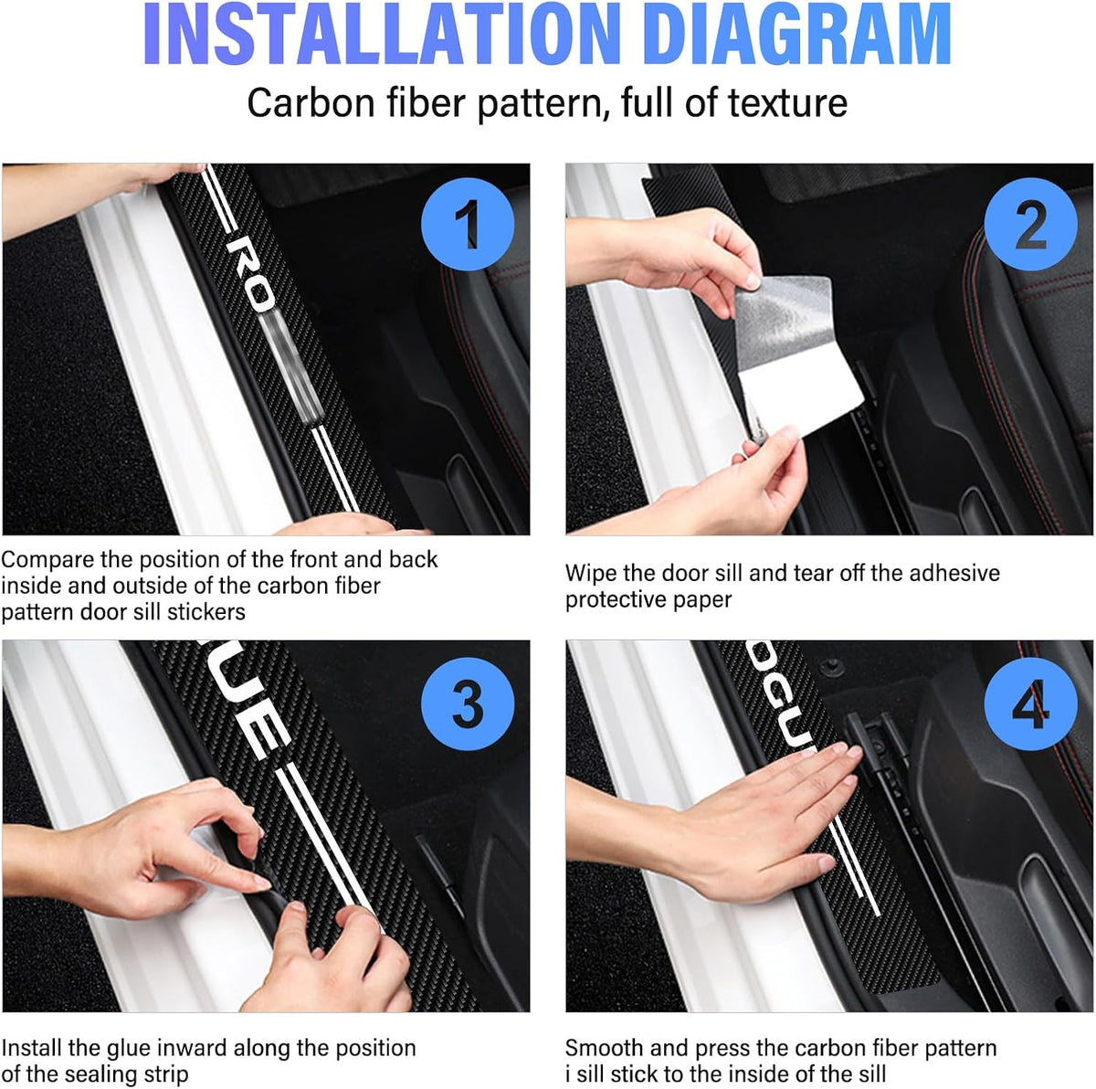 4Pcs Car Door Sill Protectors Fits for Rogue with Waterproof