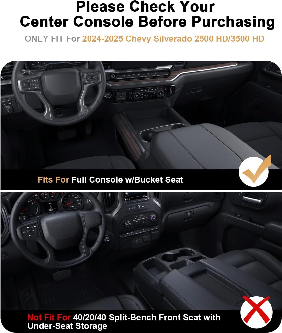 2026 Silverado HD Center Console Organizer - For 2024-2026 Chevy Silverado 2500 HD/3500 HD Accessories TPE Center Console Organizer - Under Screen Organizer Only Fit Full Console w/Bucket Seats