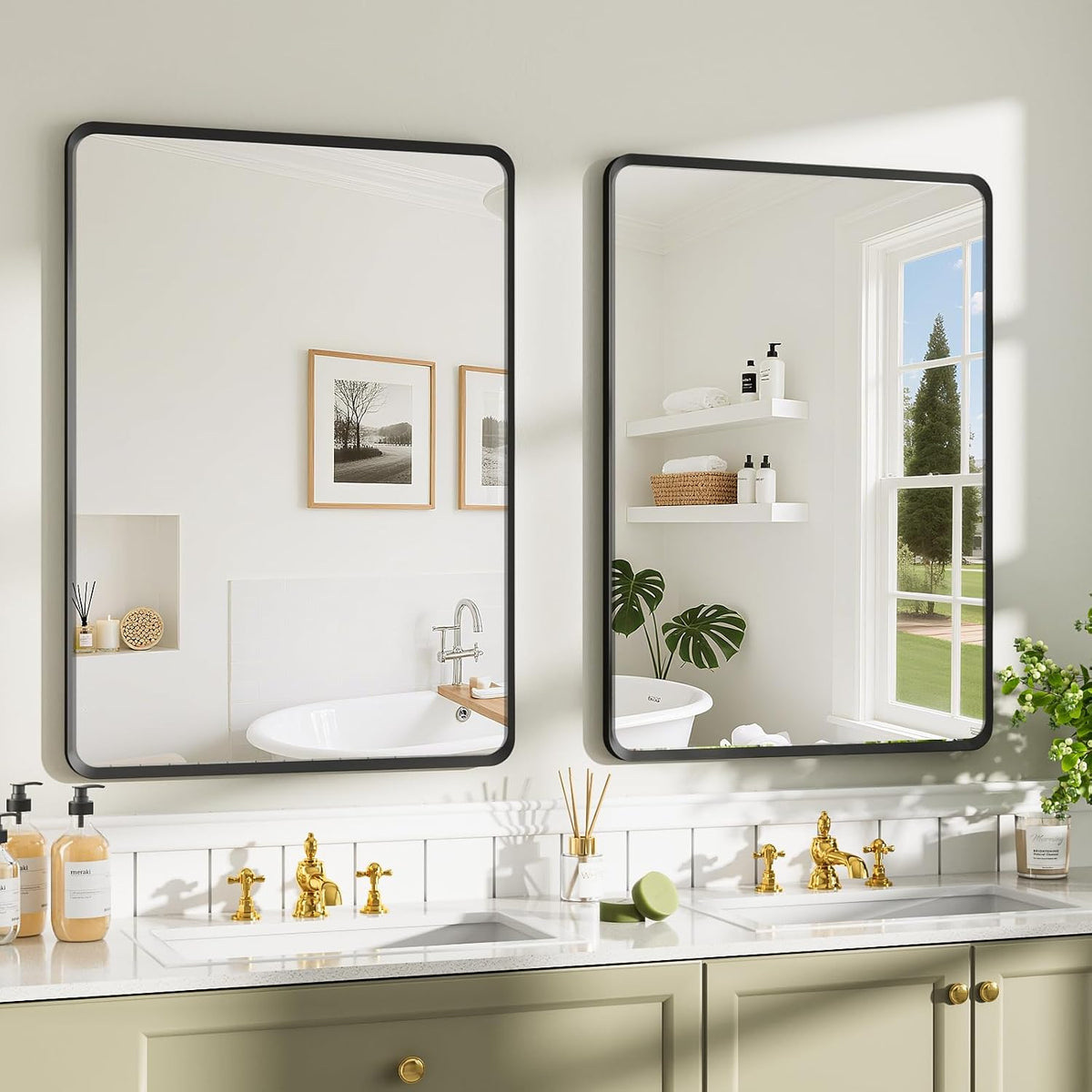 20x28 inch Black Bathroom Mirror, Wall Mount Vanity Mirror