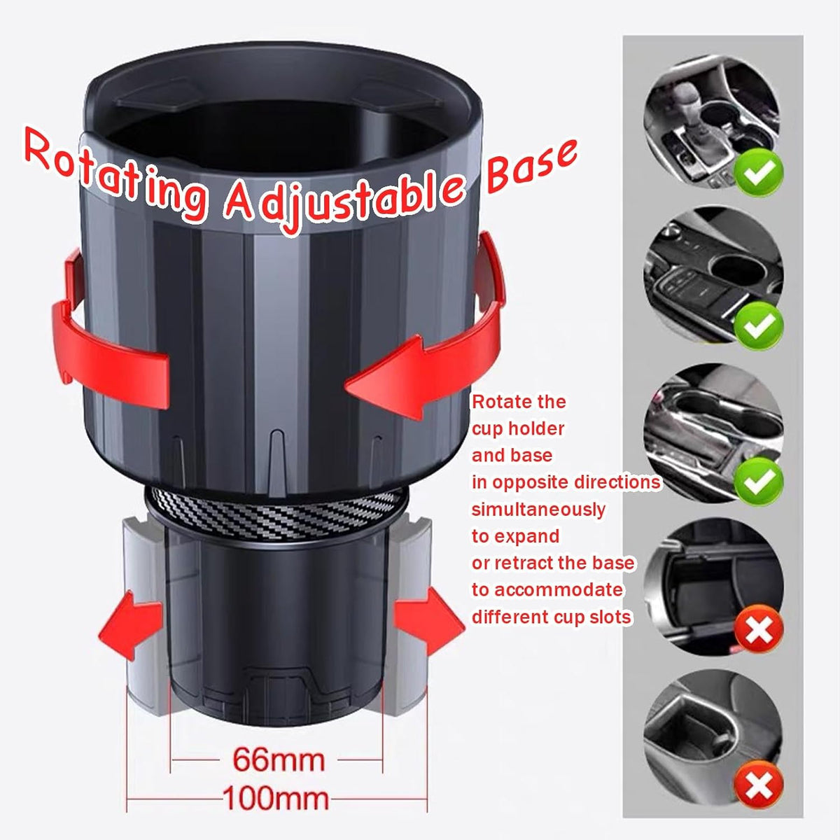 Car Cup Holder Expander with Phone Holder for GMC Acadia SLE SUV 2010-2025, Extra Wide Drink Caddy Adjustable Base for 105mm Bottles Handled Mugs,Without Phone Holder