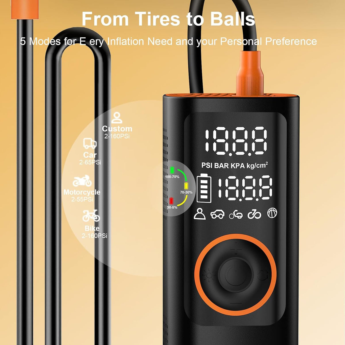 Tire Inflator Portable Air Compressor - 7800mAh Air Pump for Car Tires, 150PSI Cordless Tire Pump with Pressure Gauge & LED Lights - 4X Faster for Car, Motorcycle, Balls and Bicycle, Black