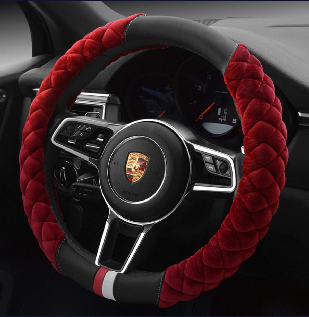 HAOKAY Luxury Fluffy Steering Wheel Cover for Men Women,Soft Warm Short Plush Steering Wheel Cover Black Fuzzy with Universal 14.5-15 Inch