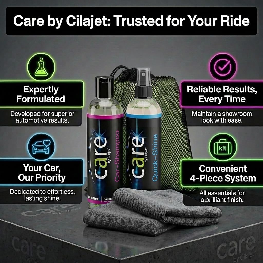 Travel Kit, Automotive Car Accessories and Cleaning Supplies, 4-Piece Set with Car Shampoo and Quick-Shine Polish, and 2 Microfiber Towels