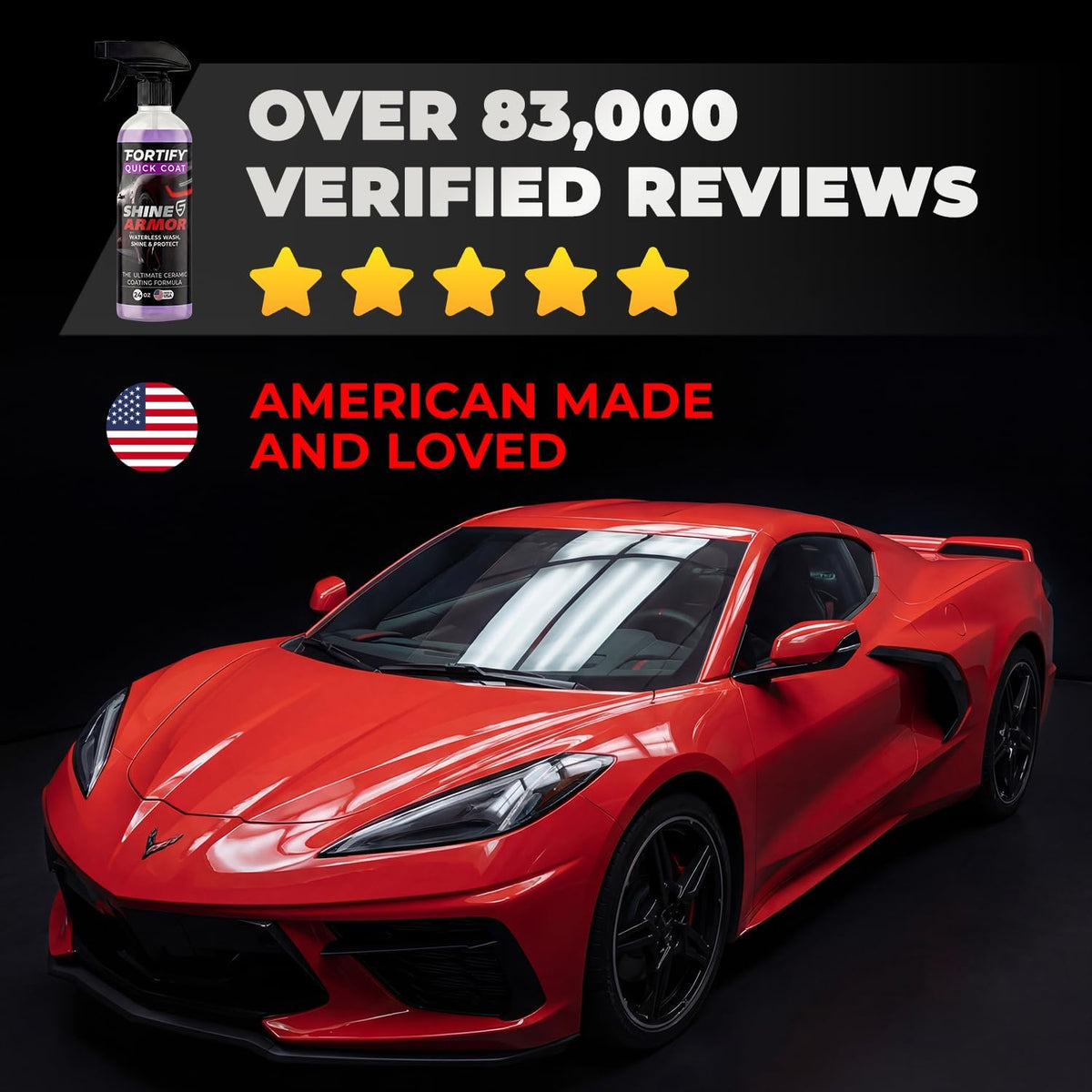 SHINE ARMOR Fortify Quick Coat - 16oz Ceramic Waterless Detailer Spray | 3-in-1 Wash, Wax & Nano-Ceramic Coating | Mirror Shine, Zero Streaks, No Dust Residue | 6-12 Month Protection | Made in USA