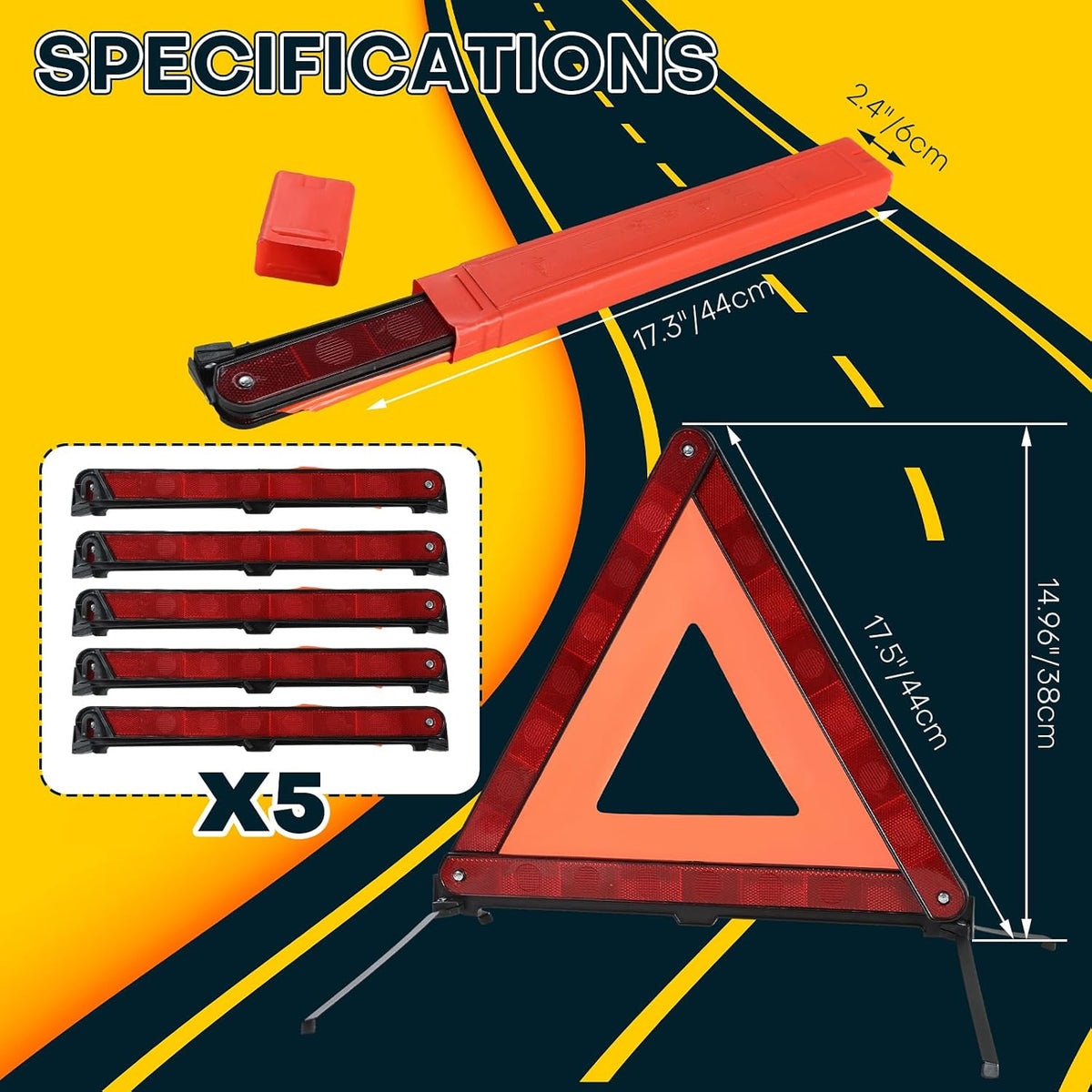 5 Pack Reflective Safety Triangle Kit
