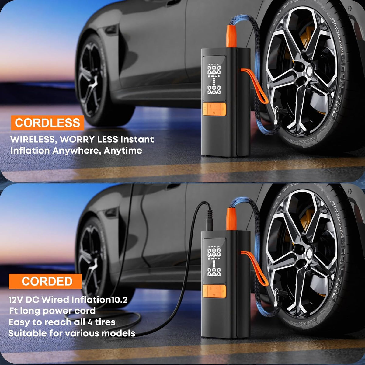 Tire Inflator Portable Air Compressor - 150PSI Air Compressor with Tire Pressure Gauge, 15000mAh & 3X Faster Portable Air Pump for Cars, Bikes & Motorcycle Tires, Balls, Car Accessories