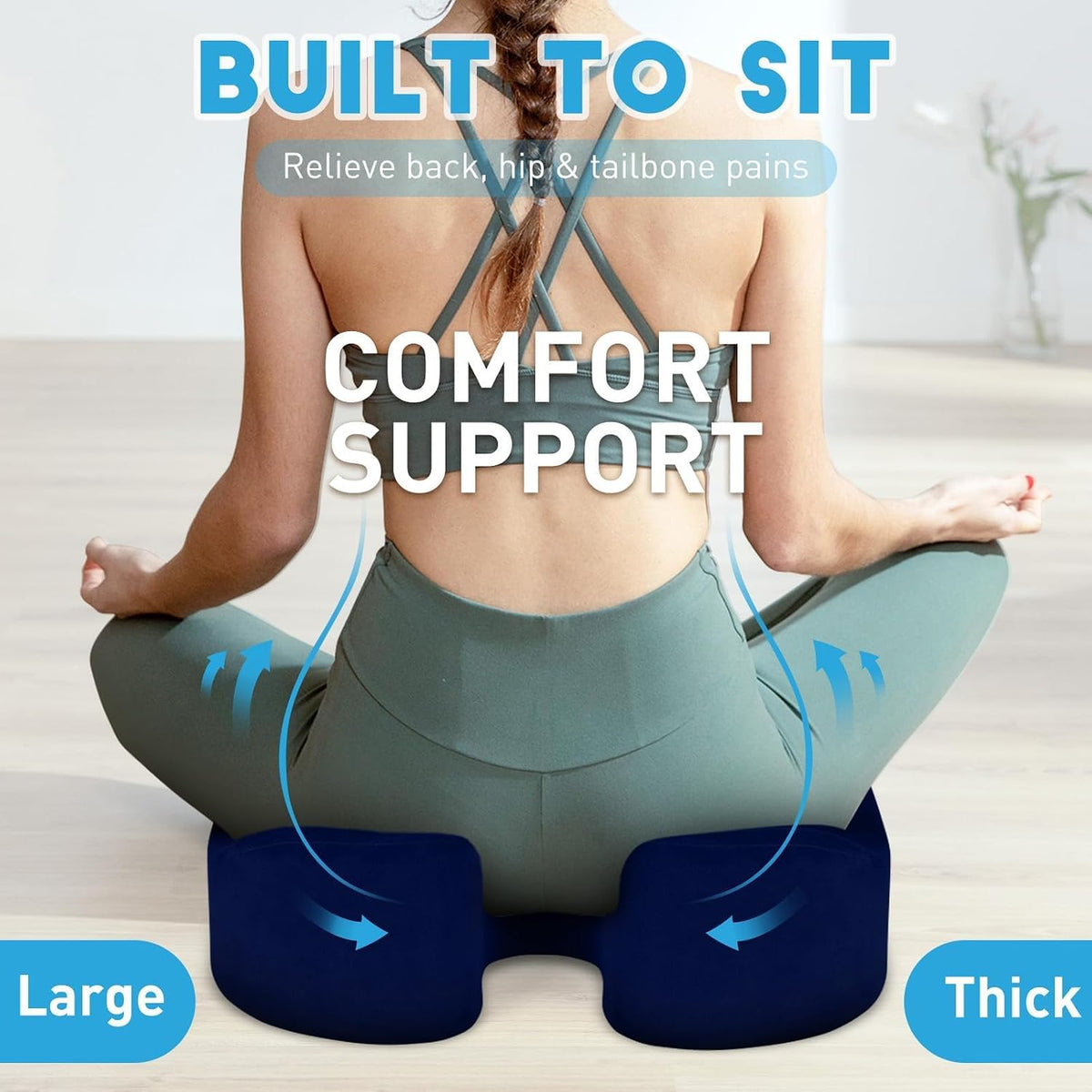 BlissTrends Memory Foam Seat Cushion for Office Chair & Car Seat, Blue