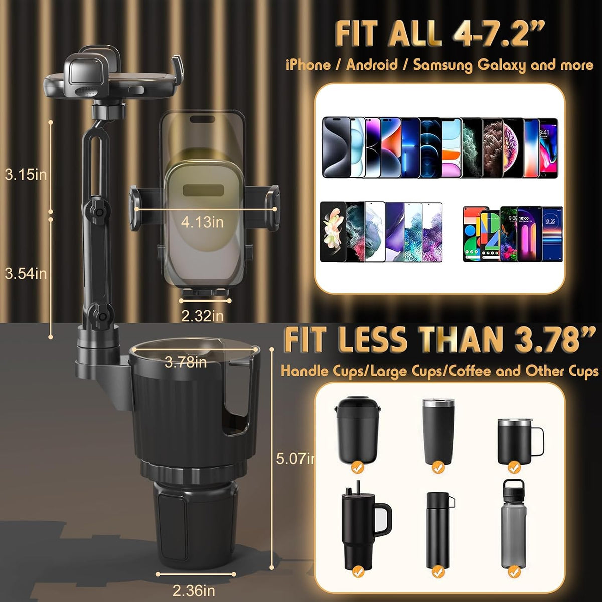 Phone Holders for Your Car, 2 in 1 Universal Stable Cup Car Phone Holder