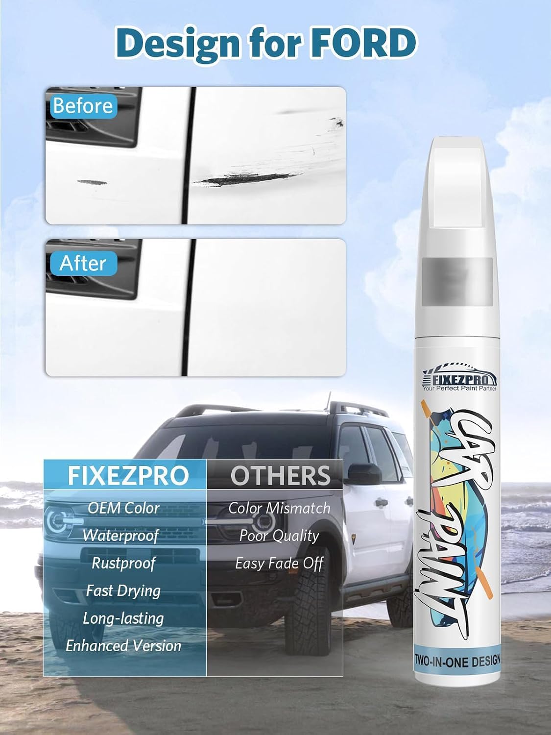 Tuxedo Black(UH) Touch Up Paint for Ford, Car Paint Scratch Repair Remover Pen Color Exact Match, Quick and Easy to Fix and use Automotive Chips and Nicks Scuff