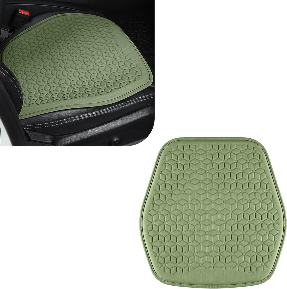 Thin Gel Car Seat Cushion, Non-Slip & Comfortable Automotive Front Seats Cushion Pad for Driver, Breathable Vehicle Interior Mat Cover Accessories (Green)