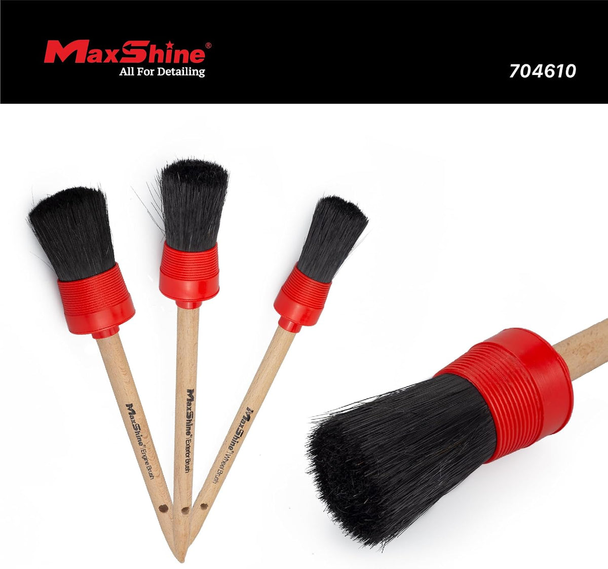Maxshine Detailing Brushes Set (3-Piece) – Brush Width: 0.8", 1.3", 1.8" – Scratch-Free Soft Bristles, Ergonomic Grip – Versatile Car Detailing for Interior & Exterior