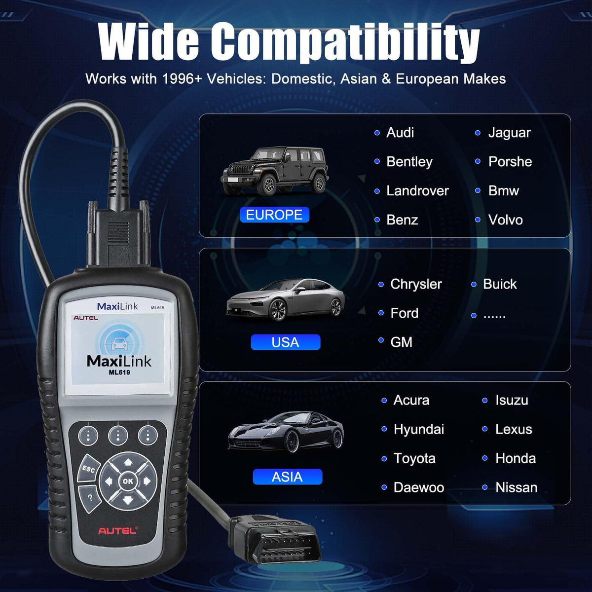 Autel MaxiLink ML619 ABS SRS OBD2 Diagnostic Code Reader