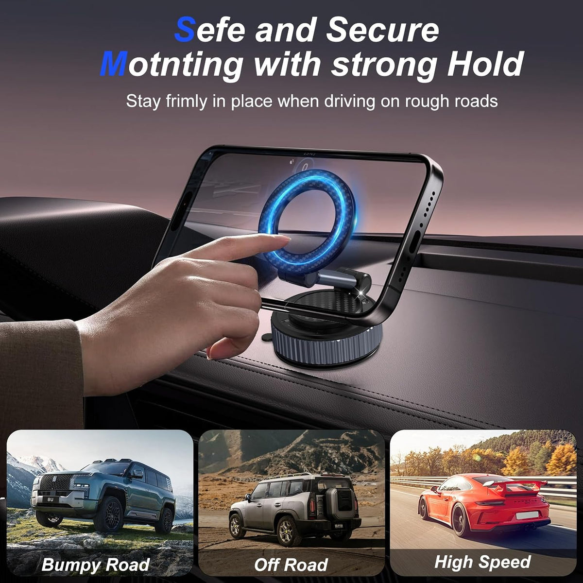 surundo Magnetic Phone Holder for Car - Upgraded 360° Vacuum Magnetic Phone Holder, Foldable Retractable Suction Cup Car Mount for Magsafe for Your Car/Gym/Mirror Mount for iPhone & Android