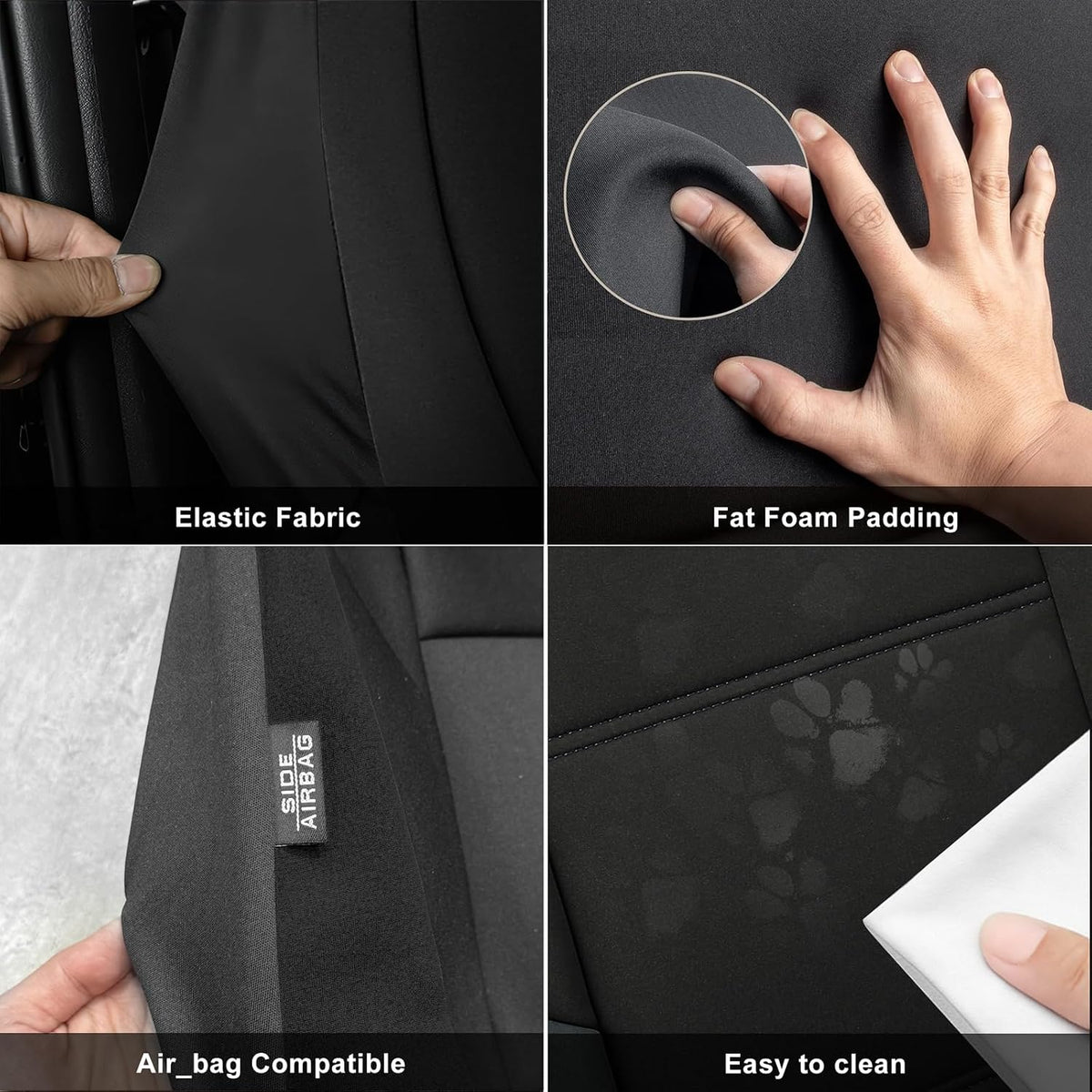 GIANT PANDA Waterproof Neoprene 2 Pack Front Car Seat Covers Custom Fit Chevy Silverado & GMC Sierra 1500 2500 3500 2007-2026 Crew Extended Double Cab Trucks, Leak-Proof Wetsuit (Black)