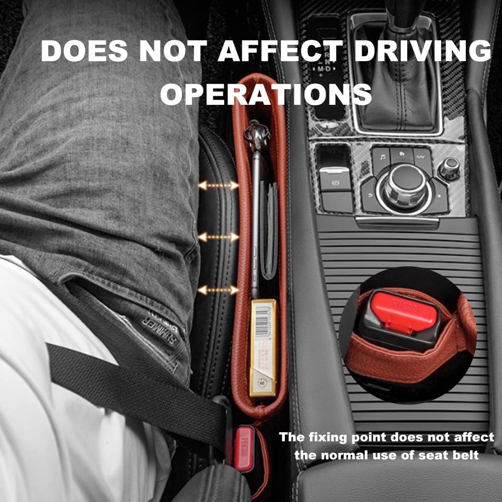 Tumecos Car Seat Pockets PU Leather Car Console Side Organizer Seat Catcher Holders Compatible with Phone Key Wallet Phone Sunglasses 2 Pack (Black)