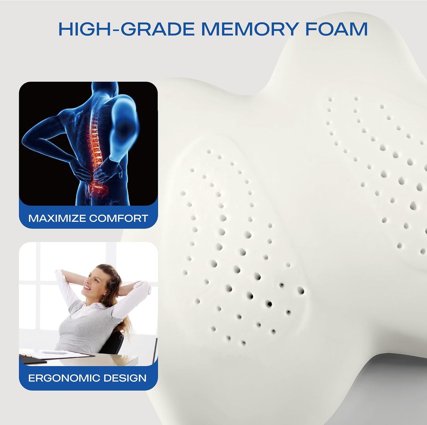Skechers Memory Foam Lumbar Pillow,Lumbar Support Pillow for Office, Chair Lower Back Pain Relief Lumbar Pillow, Ergonomic Design Back Support Pillow for Office Chair, Car, Home, Travel,Gray