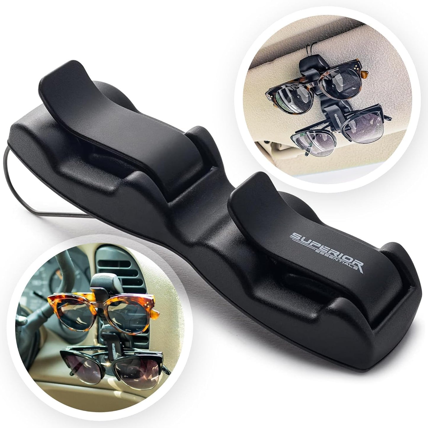 SUPERIOR ESSENTIALS Sunglass Holder for Car Visor Clip - Sun-Glasses Holder and Ticket Card Clips - Car Visor Accessories - Luxury Eyeglass Car Mount (Pack 2)