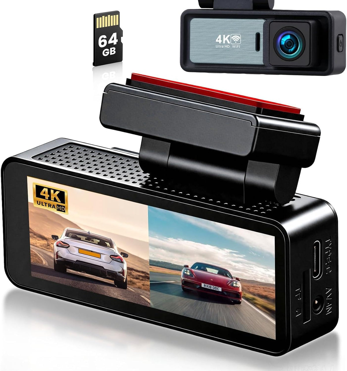 3.16" 4K Dual Dash Cam, Front 4K+Rear 1080P