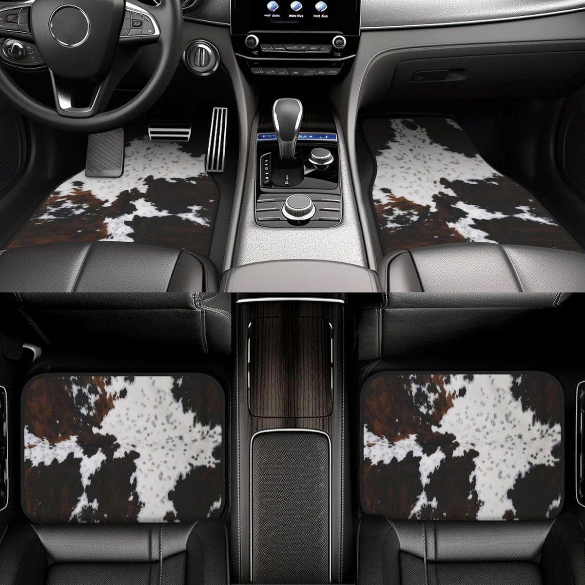 Artistic Fabric Car Floor Mats-Non-Slip Rubber Backing,Front (26.8x17.3in) & Rear (13x17.3in) Set-Water Absorbing, Durable Automotive Floor Liners with Stylish Patterns,Cowhide