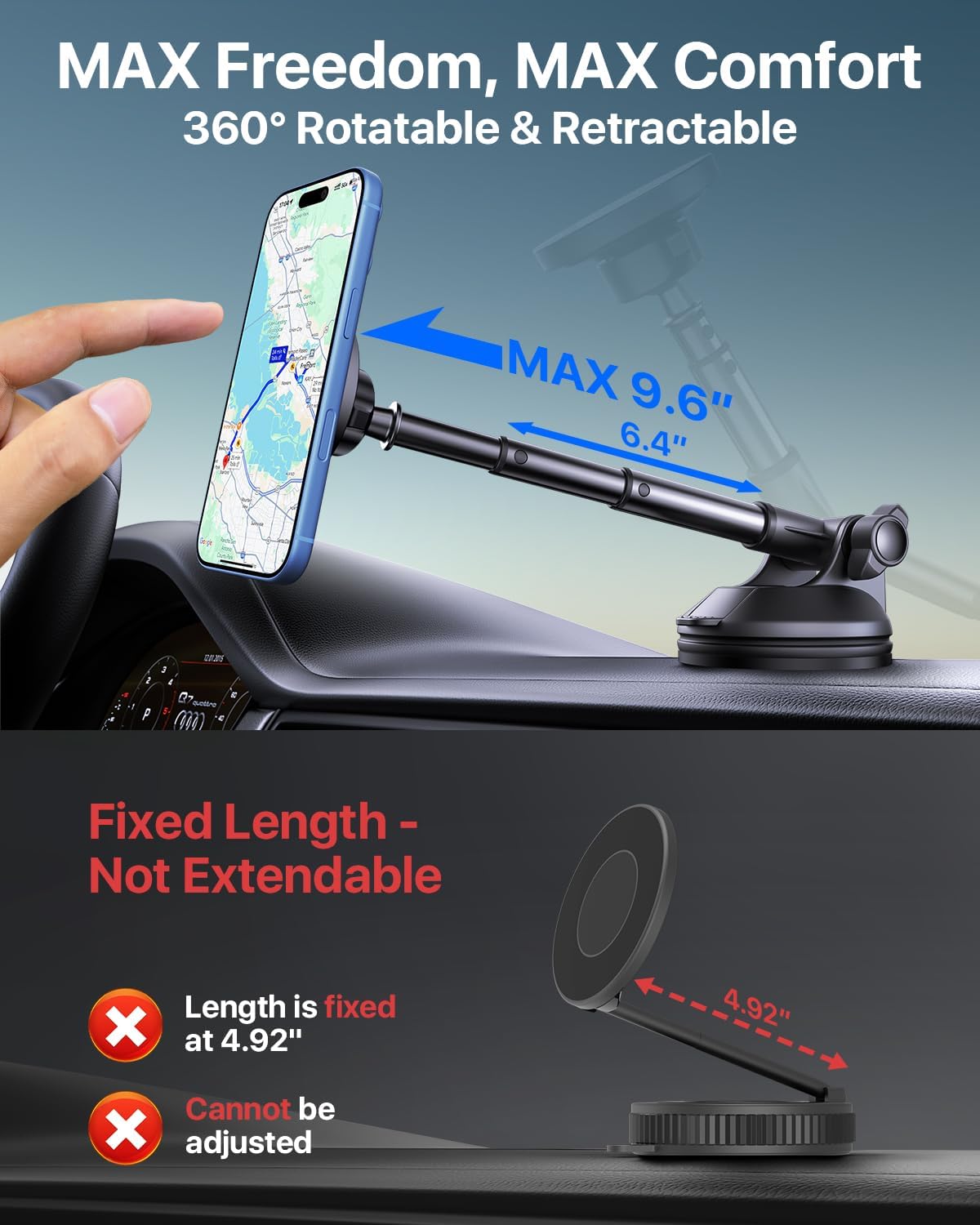 HTU【Military-Grade 80LBS Strongest Suction Upgraded for Magsafe Car Mount