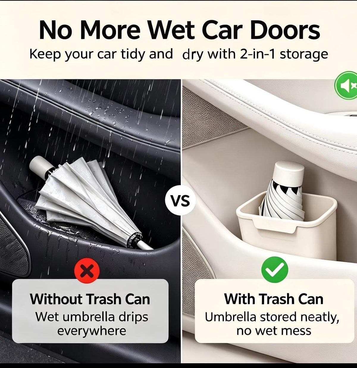 Soft Silicone 2‑in‑1 Car Door Pocket Trash Bin and Car Umbrella Holder