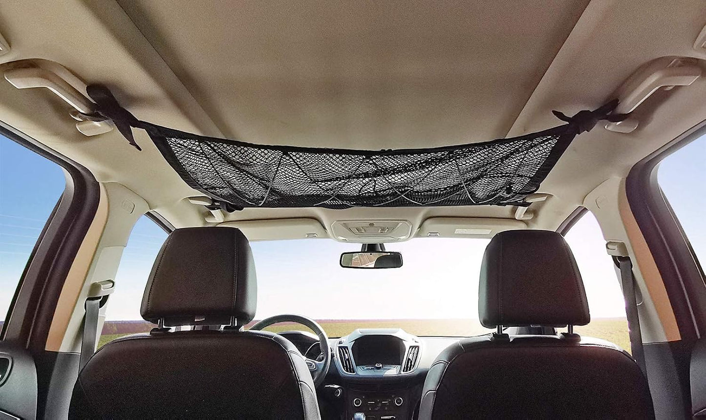 Car Ceiling Cargo Net, 31"x21" Adjustable Double-Layer Mesh SUV Roof Organizer, Van Life Accessories for Long Trip, Car Camping Essentials, Road Trip Must-Haves for Overhead Storage
