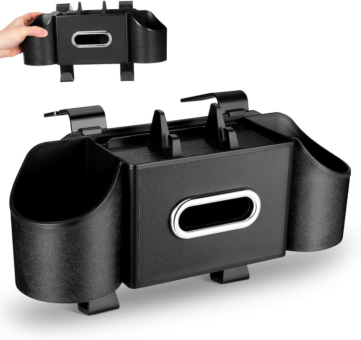 Ciieeo 4 in 1 Backseat Car Organizer with Cup Holder Tissue Box and Hooks Multifunctional Seat Back Storage Box for Road Trip Travel Accessories Universal Auto Headrest Holder