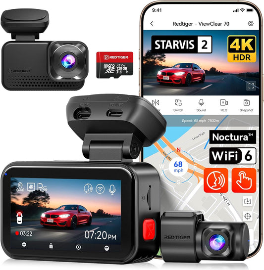 REDTIGER VC70 4K+2.5K Dash Cam, STARVIS 2 IMX678, Dual HDR, 30MB/s WiFi