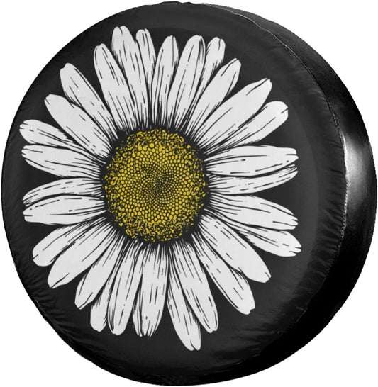 Daisy Flower Spare Tire Cover Dust-Proof Wheel Tire Cover Fit Trailer, RV, SUV and Many Vehicle 16 Inch