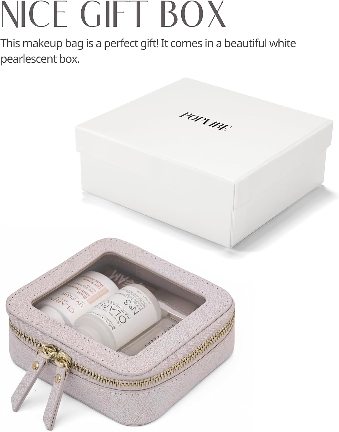 Popvibe Clear Makeup Bag Travel Cosmetic Case Transparent Toiletry Bag with Zipper, Portable Make Up Organizer Traveling Compact Car Bag for Essentials, Light Pink, Mini