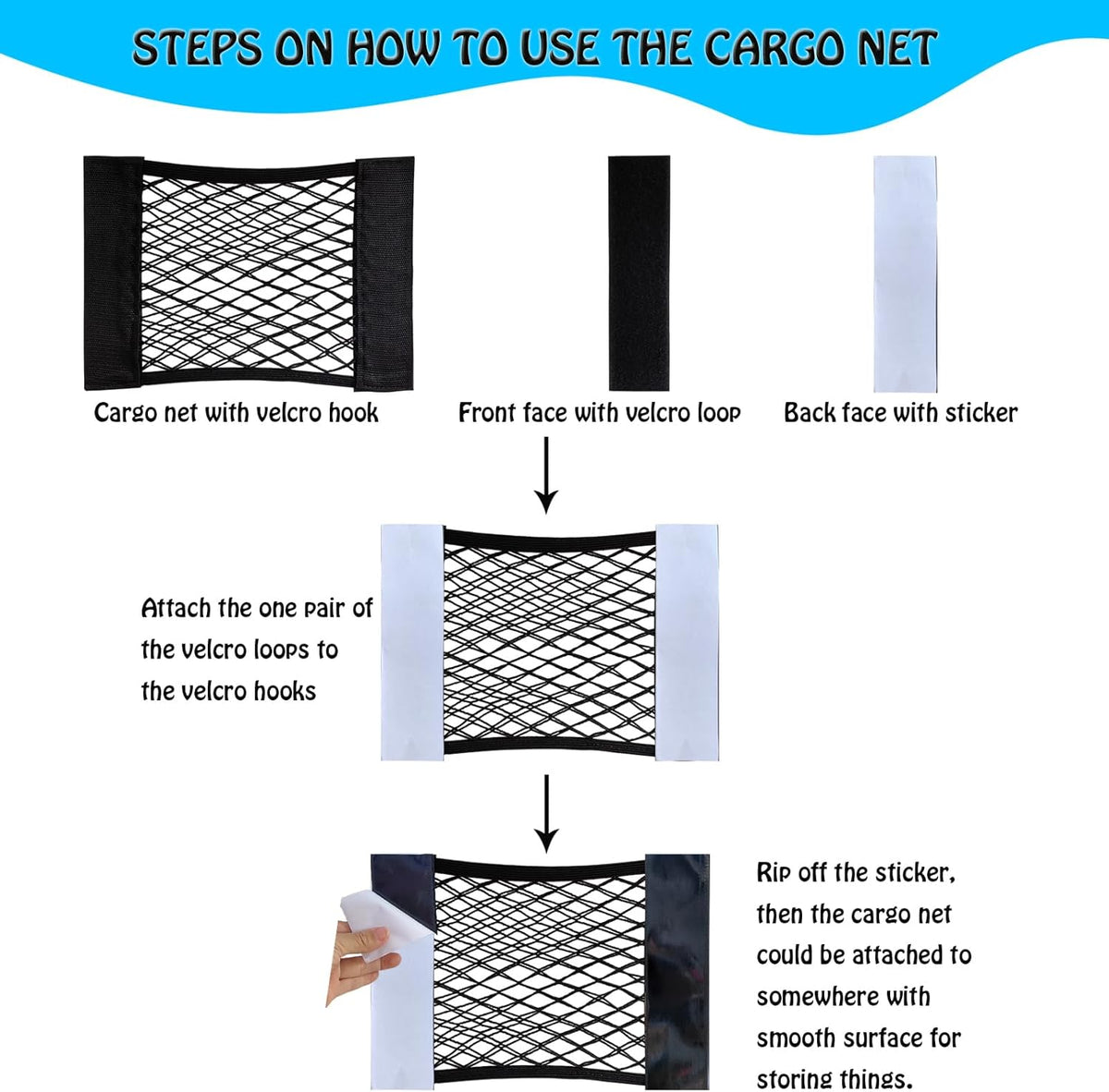 4Pack Automotive Cargo Net Car Storage Wall Sticker Organizer Pouch Bag Elastic Mesh Pocket with Tape Stickers for Trunk Organizer Holder for Cabinet Organize 4PCS (Same Size)