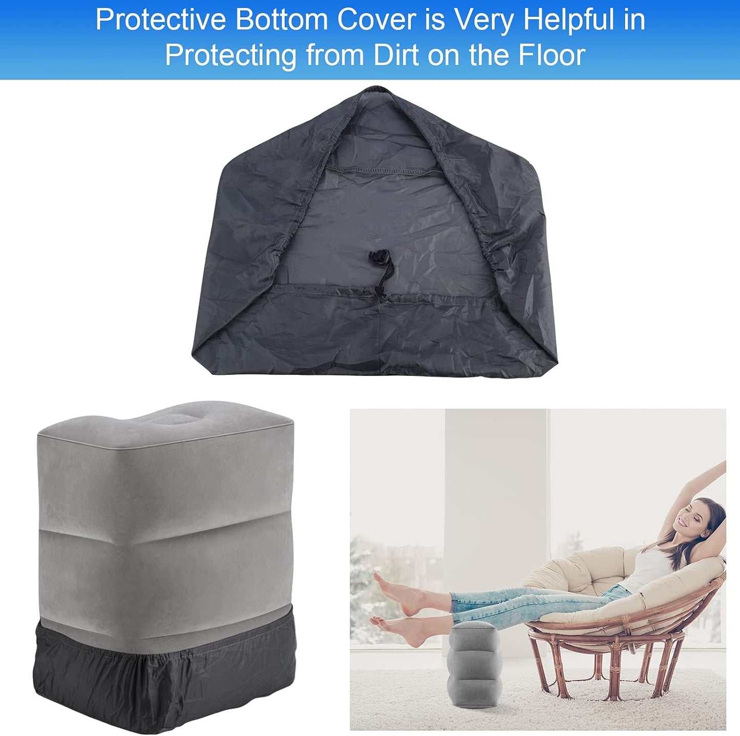 Inflatable Travel Pillow - Airplane Travel Essentials Adjustable Height Leg Rest Cushion for Airplane Office Home Cars Trains Desk